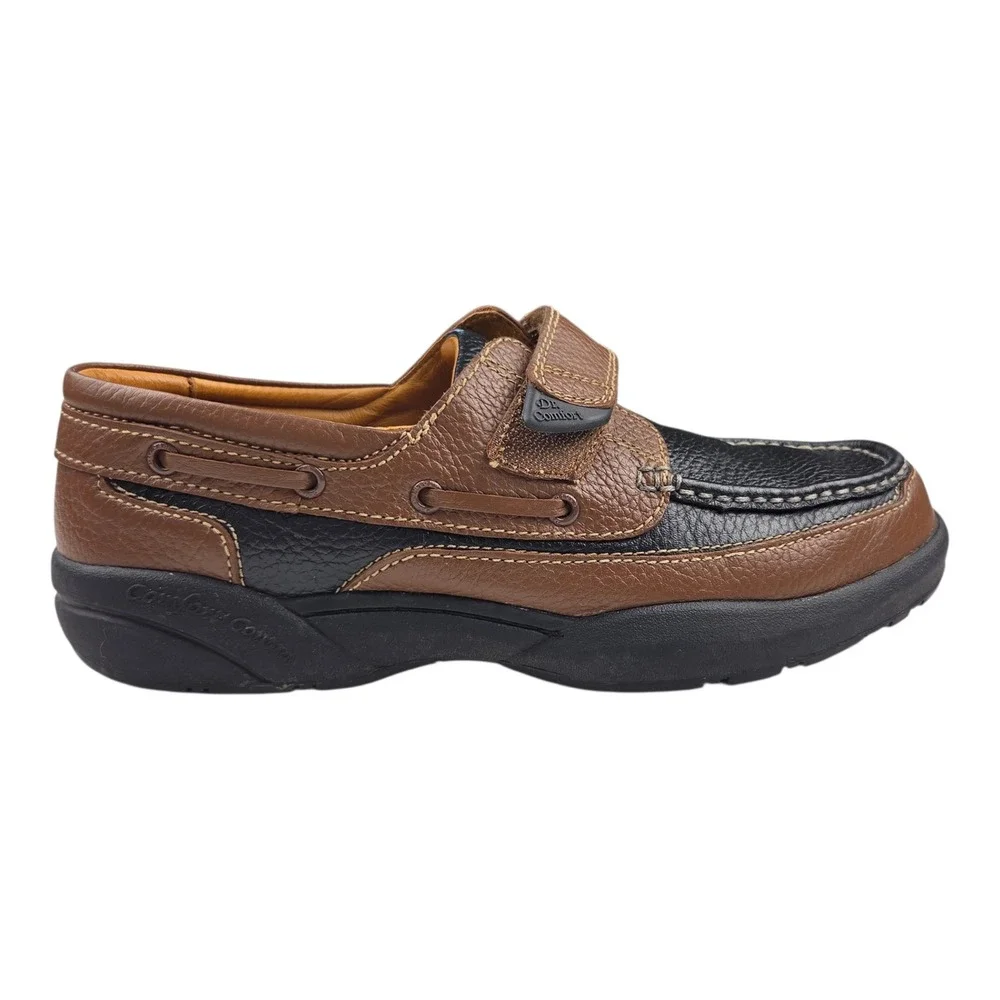 Dr. Comfort Mike Boat Shoes 8660 10.5W Brown Black Leather Therapeutic Loafers
